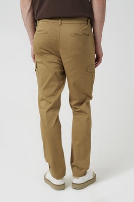 Stone Cotton Twill Cargo Style Chino Trousers