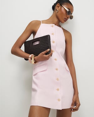 River Island Womens Mini Dress Pink Sleeveless Button Square Neck