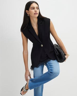 River Island Womens Blazer Black Sleeveless Cinched Waist Collared