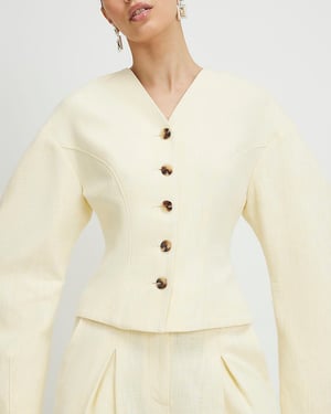 River Island Womens Jacket Yellow Linen Look Cocoon Sleeve Seamed