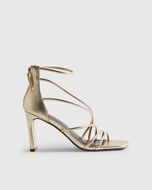 River Island Womens Sandals Gold Strappy Heeled Zip Square