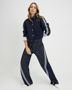 River Island Womens Straight Jeans Navy Relaxed Leg Stripe Hybrid
