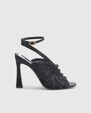 River Island Womens Heels Black Butterfly Design Caged Buckle