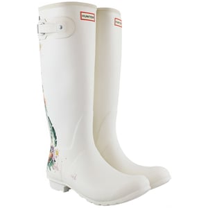 Hunter Tall Botanical Back Womens White Wellington Boots