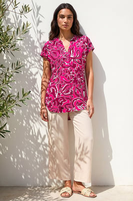 Textured Floral Print Tunic Top