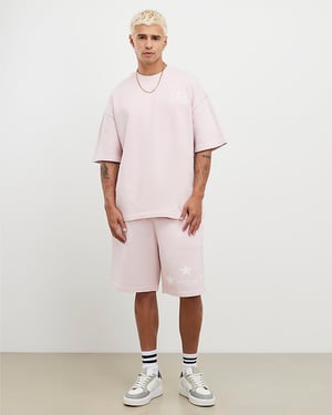 River Island Mens Shorts Pink Oversized Fit Lisiere Graphic