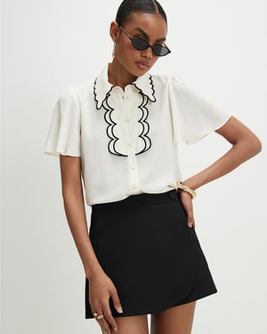 River Island Womens Blouse White Angel Sleeve Scallop Collared