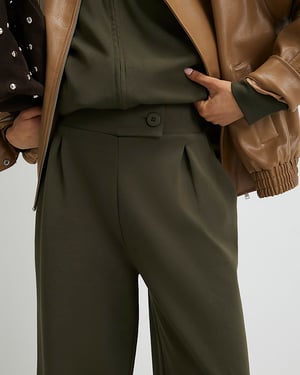 River Island Womens Wide Leg Trousers Khaki Tailored Button