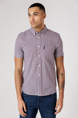 Red Cotton Short Sleeve Gingham Chest Pocket Shirt