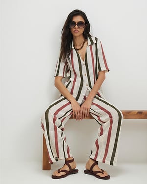 River Island Womens Trousers Cream Crochet Stripe