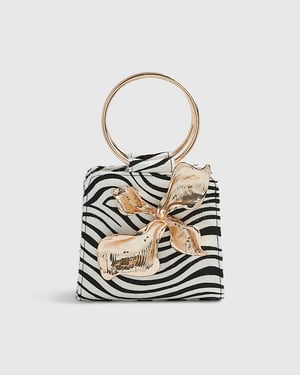 River Island Womens Clutch Bag Black Zebra Metal Detail Popper