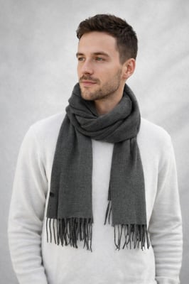Reversible Two-Tone Cashmere Blend Scarf With Tassels in Grey