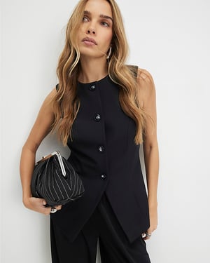 River Island Womens Waistcoat Black Tailored Sleeveless Button