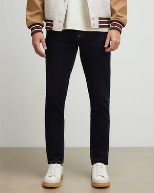 River Island Mens Slim Fit Jeans Blue Denim Button Zip