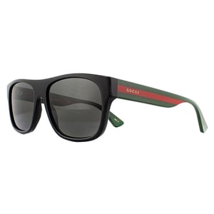 Gucci Rectangle Mens Black with Green and Red Stripe Grey Polarized Sunglasses