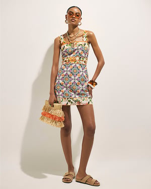 River Island Womens Mini Dress Orange Tile Print Sleeveless Del Maar