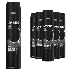 Lynx XXL Black 48-Hour High Definition Fragrance Body Spray Deodorant, 6x250ml