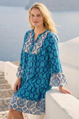 Curve Contrast Print V-Neck Midi Dress