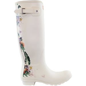 Hunter Tall Botanical Back Womens White Wellington Boots