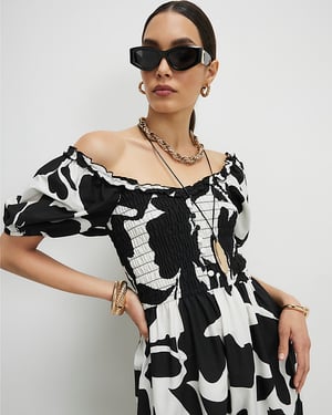 River Island Womens Midi Dress White Monochrome Floral Round Neck