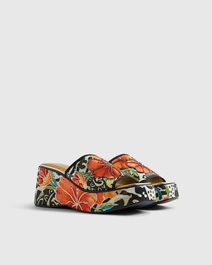 River Island Womens Mule Wedges Orange Flower Print Floral Del Maar