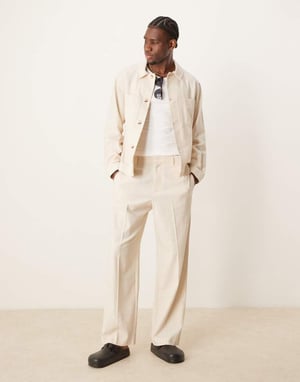 ASOS DESIGN cotton smart co-ord shacket in stone