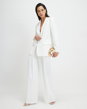 River Island Womens Wide Leg Trousers White Zip & Hook Pleated
