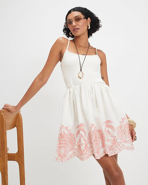 River Island Womens Mini Dress Cream Embroidered Palm Tree Hem