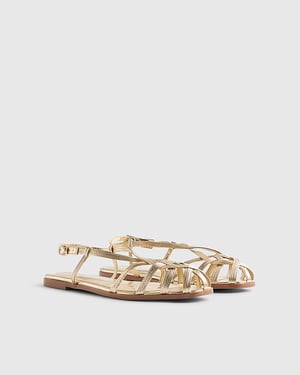 River Island Womens Sandals Gold Caged Flat Open Toe Backless