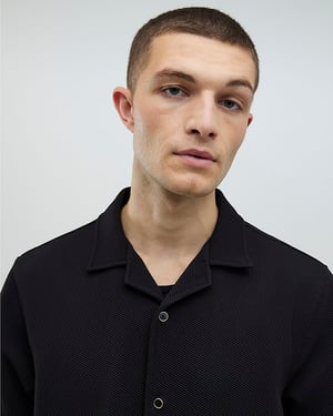 River Island Mens Shirt Black Slim Fit Revere Short Sleeve
