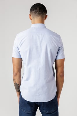 Blue Cotton Short Sleeve Oxford Shirt