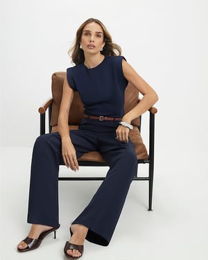 River Island Womens Straight Leg Trousers Navy Belted Side Zip