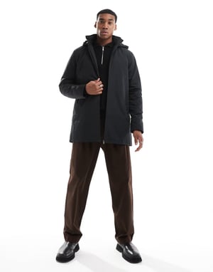 French Connection lined mac jacket with hood in black