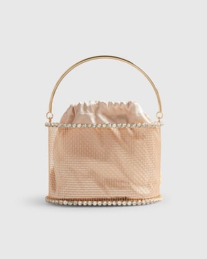 River Island Womens Basket Bag Beige Gem Raffia Flower Drawstring
