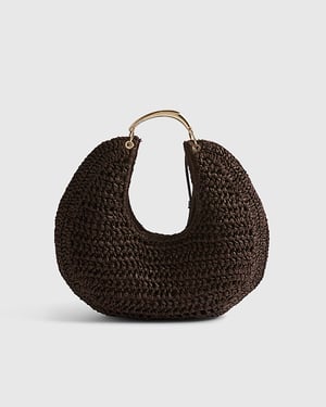 River Island Womens Scoop Bag Brown Raffia Metal Handle Popper