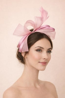 Bow Shaped Fascinator with Satin Loops & Feathers