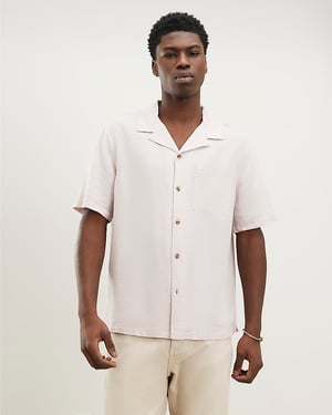 River Island Mens Shirt Pink Regular Fit Linen Blend Short Sleeve