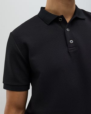 River Island Mens Polo Shirt Black Slim Fit Textured Short Sleeve