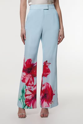 Tailored Crepe Placed Floral Wide Leg Trouser
