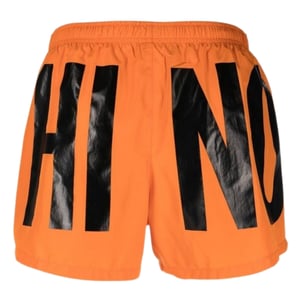 Moschino Brand Print Logo Orange Short Swim Shorts