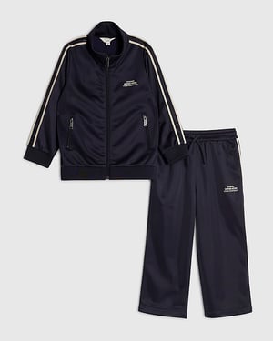 River Island Mini Boys Tracksuit Set Navy Funnel Zipped 2 Piece