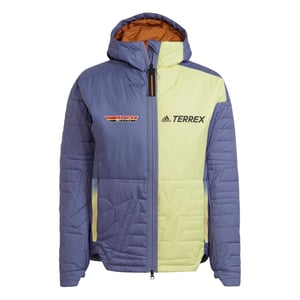 Men's adidas Myshelter Primaloft Hooded Padded Jacket me in Orbit Violet / Pulse Yellow