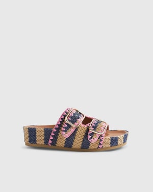River Island Womens Sandals Navy Stripe Raffia Footbed
