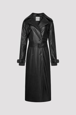 Sophia PU Long Trench Coat in Black