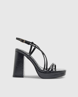 River Island Womens Heeled Sandals Black Triple Strap Platform