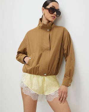 River Island Womens Bomber Jacket Beige Funnel Neck Long Sleeve