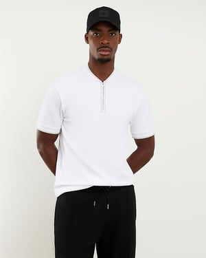 River Island Mens Polo Shirt White Slim Fit Tipped Short Sleeve