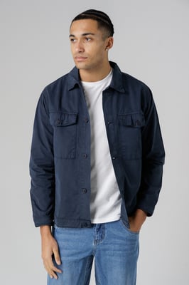 Navy Organic Cotton Relaxed Overshirt With Utility-Style Pockets