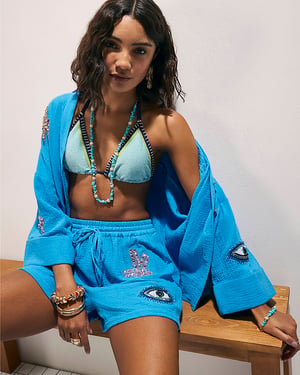 River Island Womens Shorts Blue Embellished Beach Drawstring