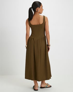 River Island Womens Midi Dress Petite Khaki Sleeveless Square Neck